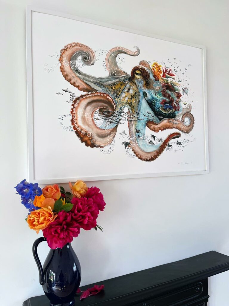 Octopus hand drawing hung up Olivier Leger