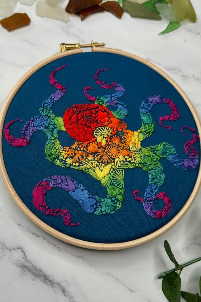 rainbow embroidery octopus